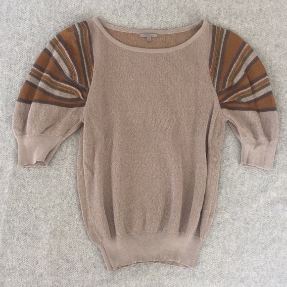 Uterque Tops - Uterque taupe knit and striped puff sleeve